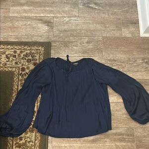 Bebe Blue Pleated Long Sleeve Blouse